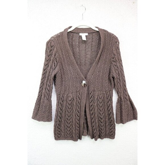 Tweeds 3/4 Belled Sleeves Open Front Knit Sweater-Size Small - Picture 1 of 11